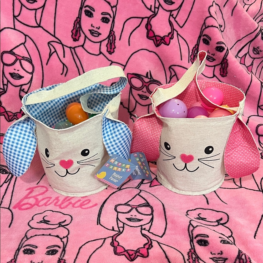 Canvas Bunny Easter Baskets - Pink & Blue
